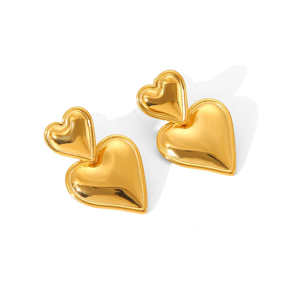 Wholesale Women's Stainless Steel Heart Geometric Hammer Pattern 18K Gold Plated Earrings