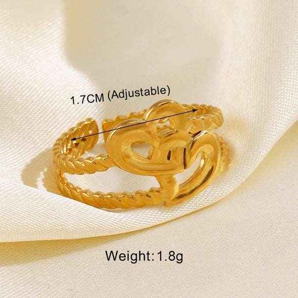 Wholesale Women's Stainless Steel Heart Geometric Opening Ring With Electroplating