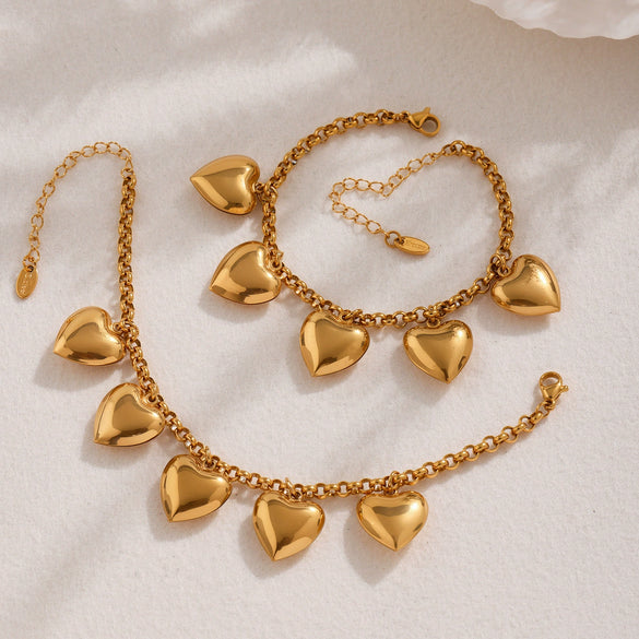 Wholesale Women's Stainless Steel Heart Geometric Pattern Electroplated Luxury Style Pendant Bracelet