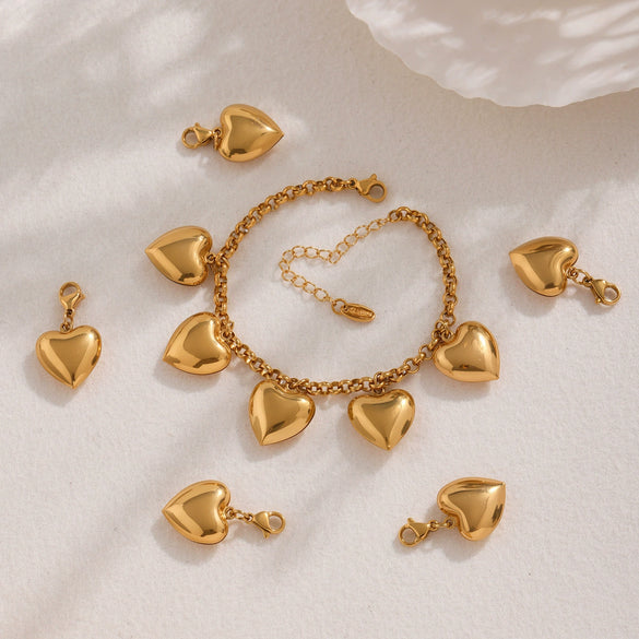 Wholesale Women's Stainless Steel Heart Geometric Pattern Electroplated Luxury Style Pendant Bracelet