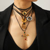 Wholesale Women's Stainless Steel Heart Geometric Pendant Necklace With Wax Rope Chain Electroplated