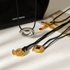 Wholesale Women's Stainless Steel Heart Geometric Pendant Necklace With Wax Rope Chain Electroplated