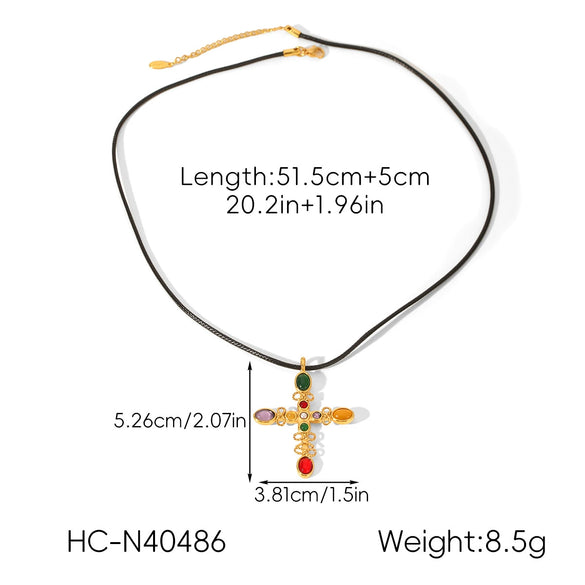 Wholesale Women's Stainless Steel Heart Geometric Pendant Necklace With Wax Rope Chain Electroplated