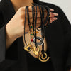 Wholesale Women's Stainless Steel Heart Geometric Pendant Necklace With Wax Rope Chain Electroplated
