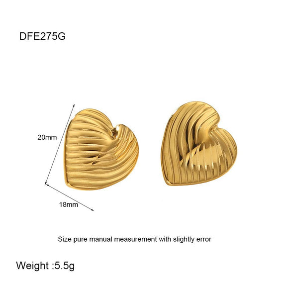 Wholesale Women's Stainless Steel Heart Geometric Real Gold Plated Earrings