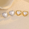 Wholesale Women's Stainless Steel Heart Inlaid Baroque Pearl Earrings Retro Vintage Style Electroplated