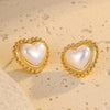 Wholesale Women's Stainless Steel Heart Inlaid Baroque Pearl Earrings Retro Vintage Style Electroplated
