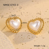 Wholesale Women's Stainless Steel Heart Inlaid Baroque Pearl Earrings Retro Vintage Style Electroplated