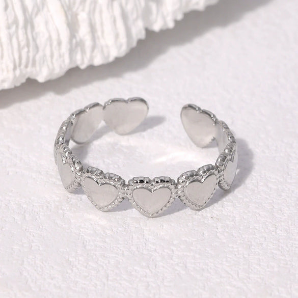 Wholesale Women's Stainless Steel Heart Open Ring 18K Gold Plated Electroplated Hand Jewelry