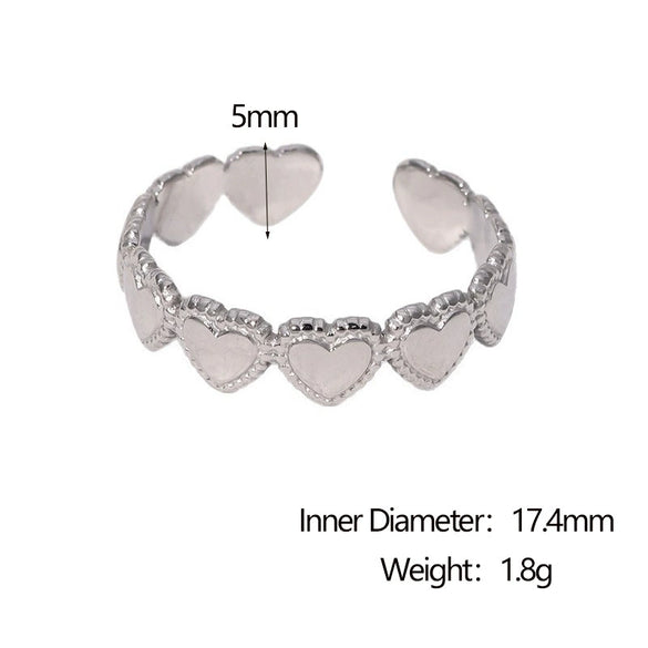 Wholesale Women's Stainless Steel Heart Open Ring 18K Gold Plated Electroplated Hand Jewelry