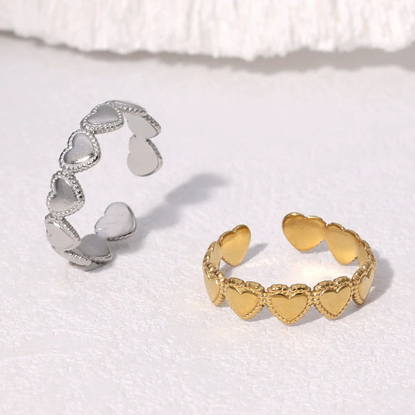 Wholesale Women's Stainless Steel Heart Open Ring 18K Gold Plated Electroplated Hand Jewelry