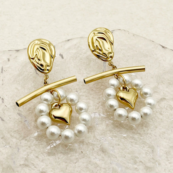 Wholesale Women's Stainless Steel Heart Pattern Electroplated Earrings