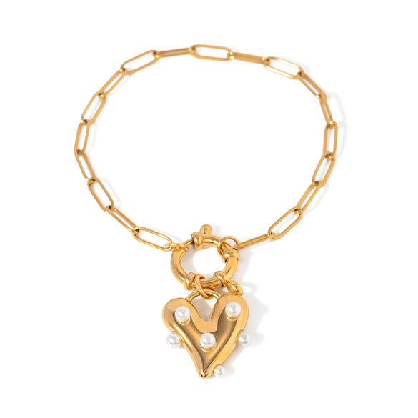 Wholesale Women's Stainless Steel Heart Pendant Bracelet Jewelry With Electroplating And Love Sticky Pearl Design