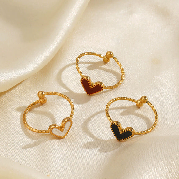 Wholesale Women's Stainless Steel Heart Ring Simple Style With Electroplating Design