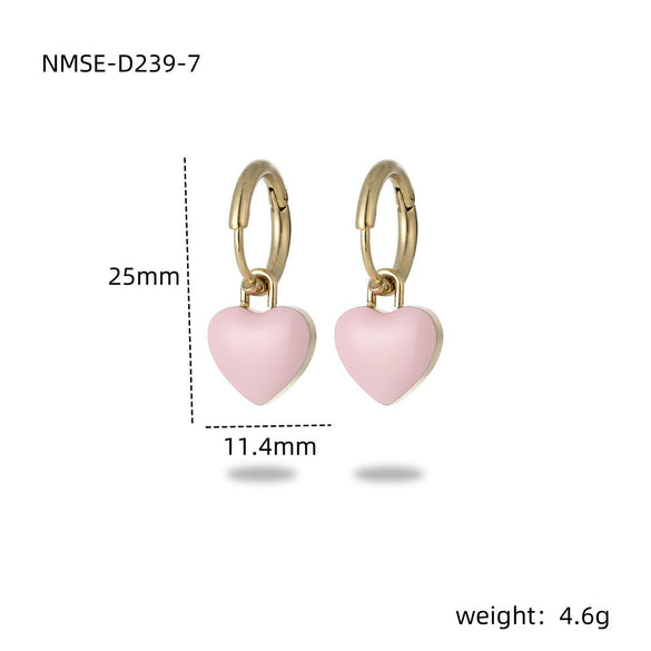 Wholesale Women's Stainless Steel Heart Shape Electroplated Dripping Oil Design Earrings