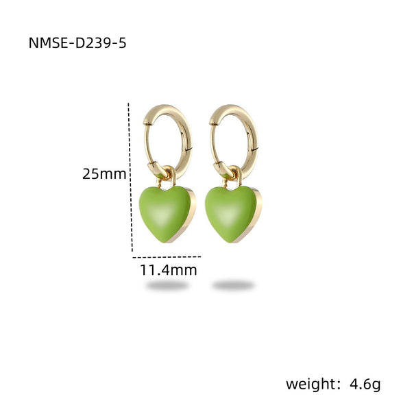 Wholesale Women's Stainless Steel Heart Shape Electroplated Dripping Oil Design Earrings