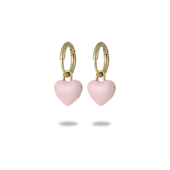 Wholesale Women's Stainless Steel Heart Shape Electroplated Dripping Oil Design Earrings