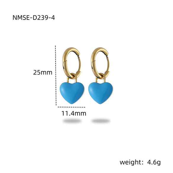 Wholesale Women's Stainless Steel Heart Shape Electroplated Dripping Oil Design Earrings