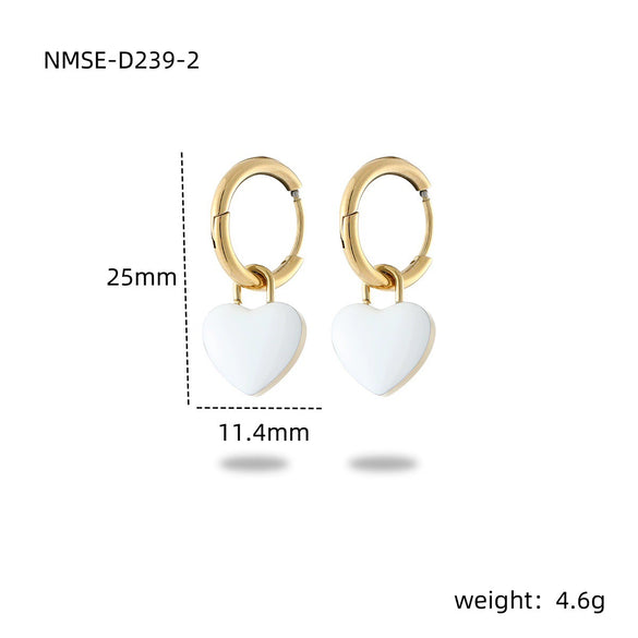 Wholesale Women's Stainless Steel Heart Shape Electroplated Dripping Oil Design Earrings