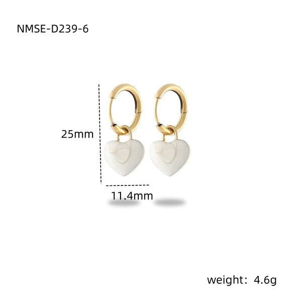 Wholesale Women's Stainless Steel Heart Shape Electroplated Dripping Oil Design Earrings