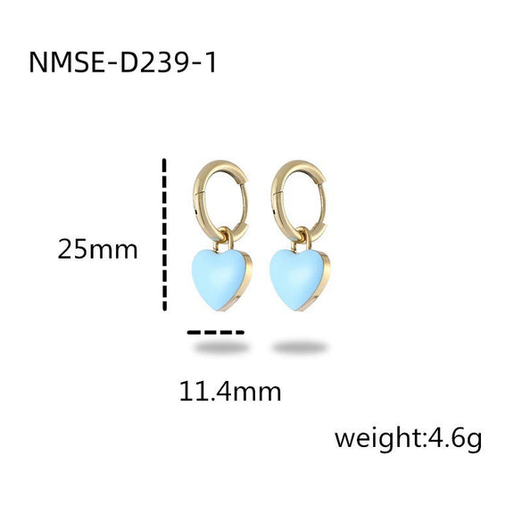 Wholesale Women's Stainless Steel Heart Shape Electroplated Dripping Oil Design Earrings