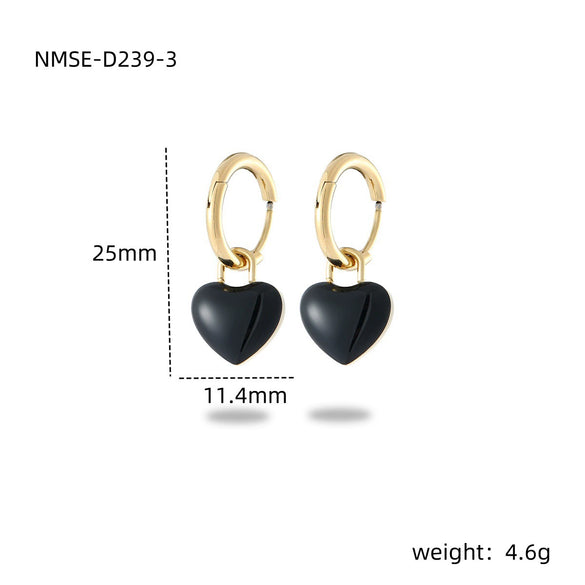 Wholesale Women's Stainless Steel Heart Shape Electroplated Dripping Oil Design Earrings