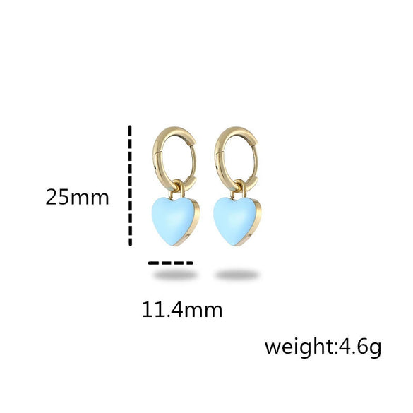 Wholesale Women's Stainless Steel Heart Shape Electroplated Dripping Oil Design Earrings