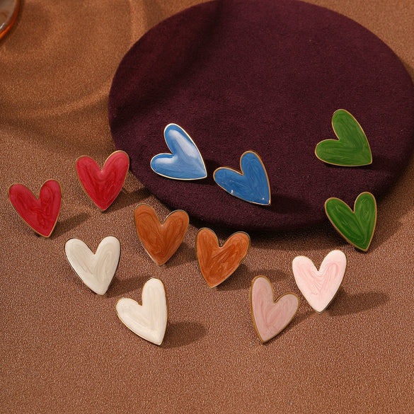 Wholesale Women's Stainless Steel Heart Shape Electroplated French Retro Niche Design Light Luxury Exquisite Earrings