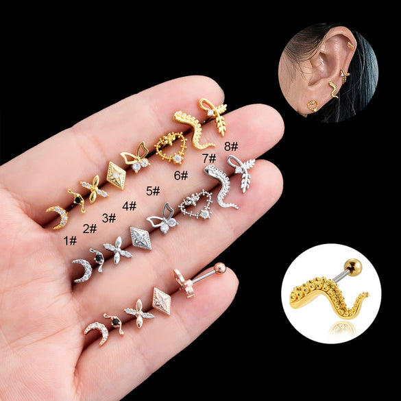 Wholesale Women's Stainless Steel Heart Shape Electroplated Love Moon Fashion Allmatch Ear Bone Stud With Micro Inlaid Zircon