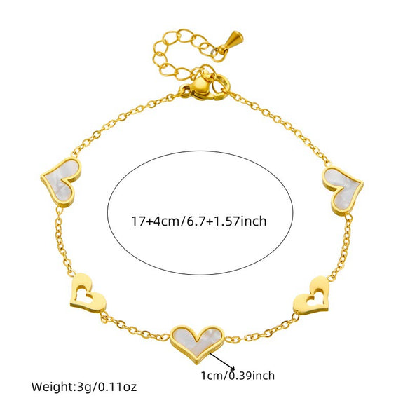 Wholesale Women's Stainless Steel Heart Shape Hollow Smooth Gold Plated Electroplated Fashion Bracelet