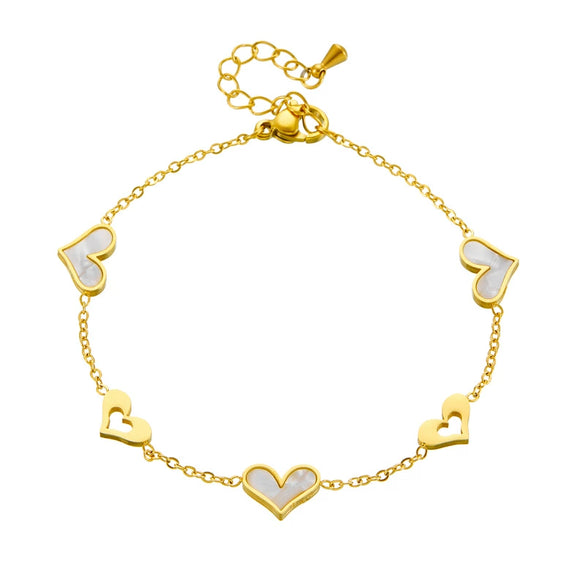 Wholesale Women's Stainless Steel Heart Shape Hollow Smooth Gold Plated Electroplated Fashion Bracelet