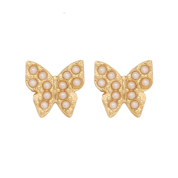 Wholesale Women's Stainless Steel Heart Shape Imitation Pearl Flower Love Butterfly Earrings