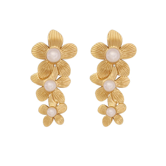 Wholesale Women's Stainless Steel Heart Shape Imitation Pearl Flower Love Butterfly Earrings