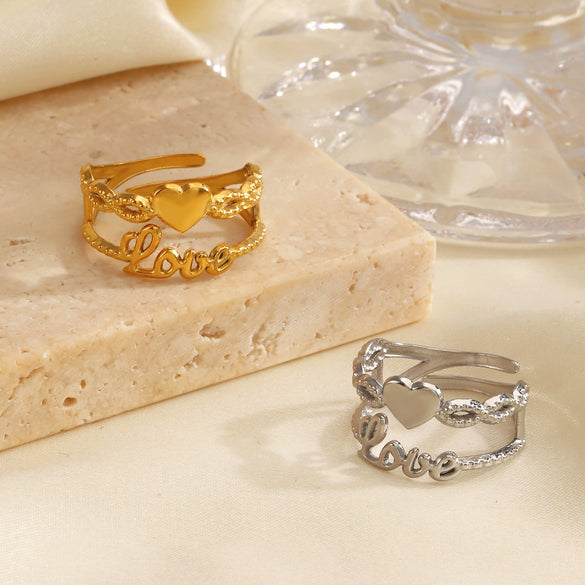 Wholesale Women's Stainless Steel Heart Shape Love Ring With Electroplating Design