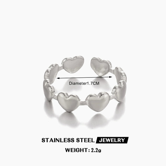 Wholesale Women's Stainless Steel Heart Shape Open Adjustable 18K Gold Plated Ring