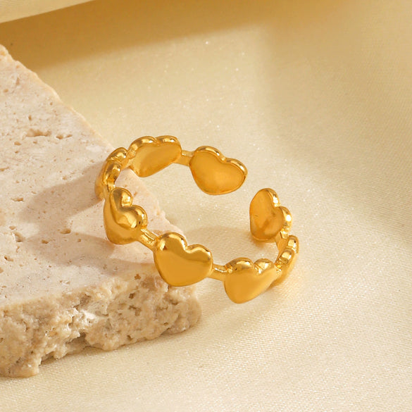 Wholesale Women's Stainless Steel Heart Shape Open Adjustable 18K Gold Plated Ring