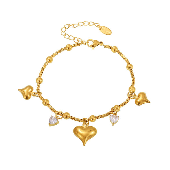Wholesale Women's 316L Stainless Steel Heart Shape Pendant Bracelet With Electroplated 18K Gold Color Preservation And Zircon