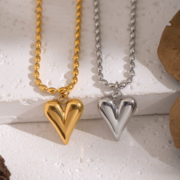 Wholesale Women's Stainless Steel Heart Shape Pendant Necklace With Pvd Furnace Vacuum Real Gold Plating