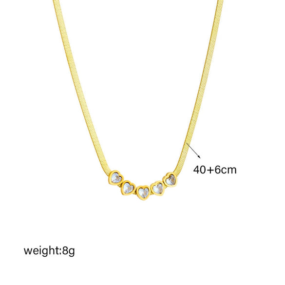 Wholesale Women's Stainless Steel Heart Shape Rhinestone Blade Chain Necklace With Electroplating Design