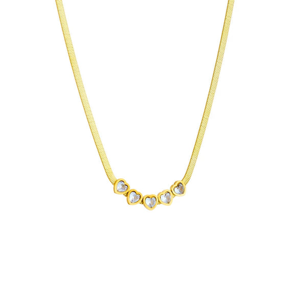 Wholesale Women's Stainless Steel Heart Shape Rhinestone Blade Chain Necklace With Electroplating Design