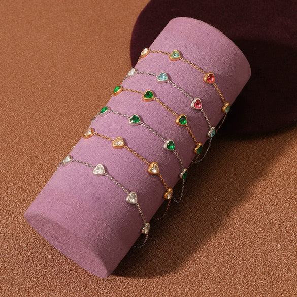 Wholesale Women's Stainless Steel Heart Shape Zircon Bracelet With Electroplating Design Fashion And Light Luxury Style
