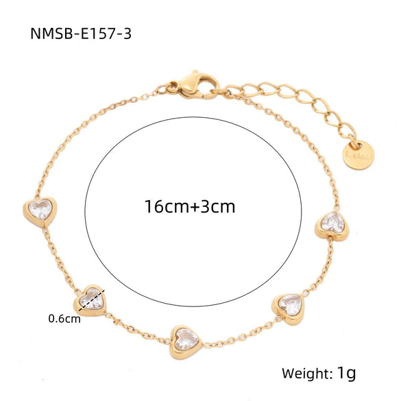 Wholesale Women's Stainless Steel Heart Shape Zircon Bracelet With Electroplating Design Fashion And Light Luxury Style