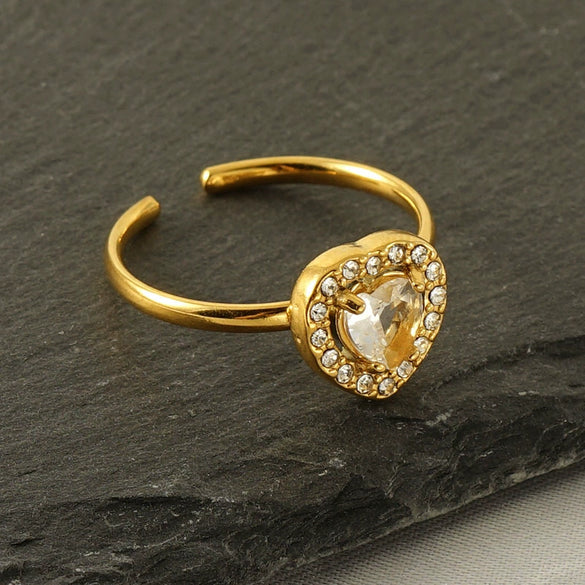 Wholesale Women's Stainless Steel Heart Shaped Diamond Ring
