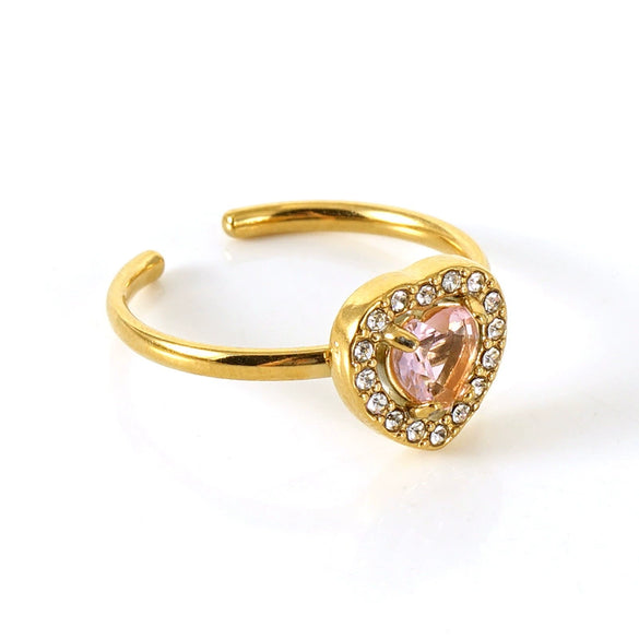 Wholesale Women's Stainless Steel Heart Shaped Diamond Ring
