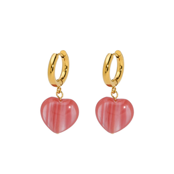 Wholesale Women's Stainless Steel Heart Shaped Earrings With Natural Stone Pvdp Furnace Real Gold Treatment