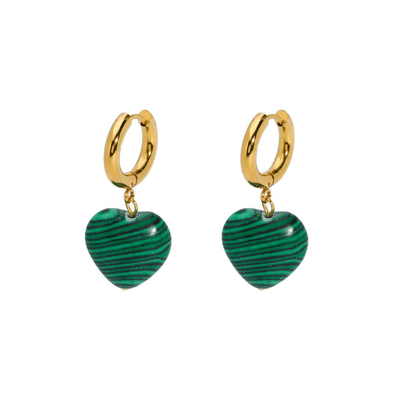 Wholesale Women's Stainless Steel Heart Shaped Earrings With Natural Stone Pvdp Furnace Real Gold Treatment