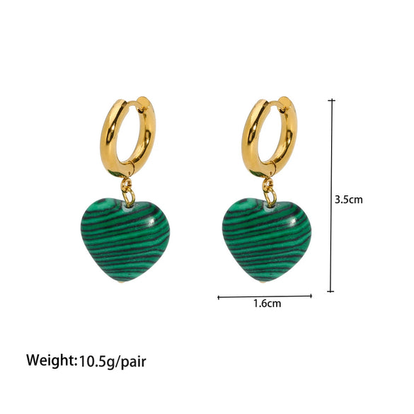 Wholesale Women's Stainless Steel Heart Shaped Earrings With Natural Stone Pvdp Furnace Real Gold Treatment