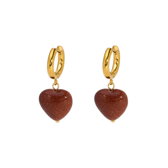 Wholesale Women's Stainless Steel Heart Shaped Earrings With Natural Stone Pvdp Furnace Real Gold Treatment