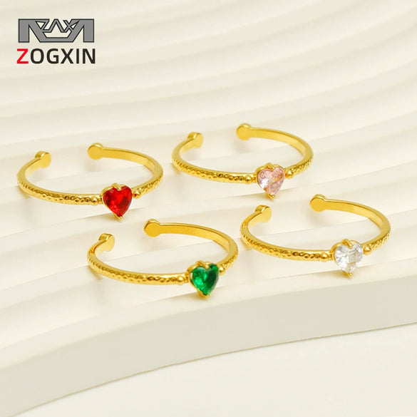 Wholesale Women's 316L Stainless Steel Heart Shaped Inlaid Zircon Love Ring With Electroplating