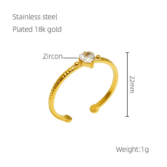 Wholesale Women's 316L Stainless Steel Heart Shaped Inlaid Zircon Love Ring With Electroplating